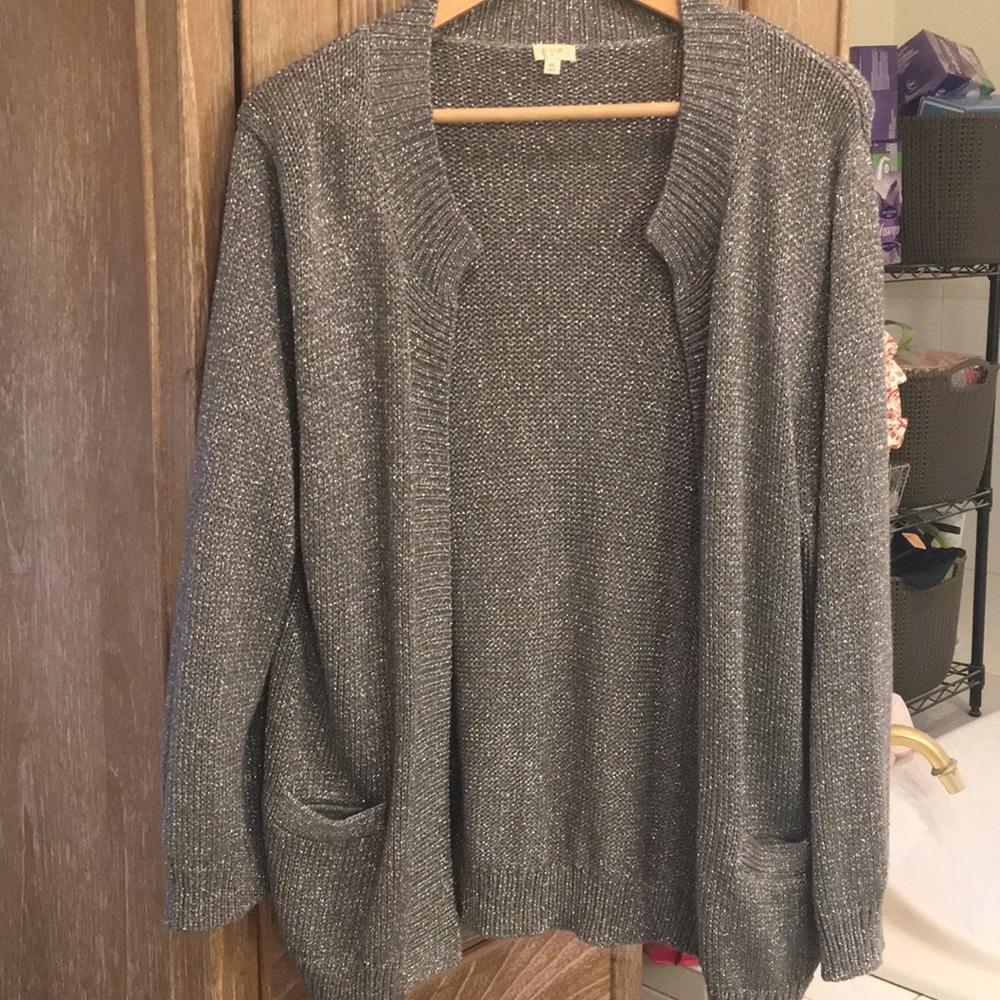 J Crew Silver metallic open cardigan XL